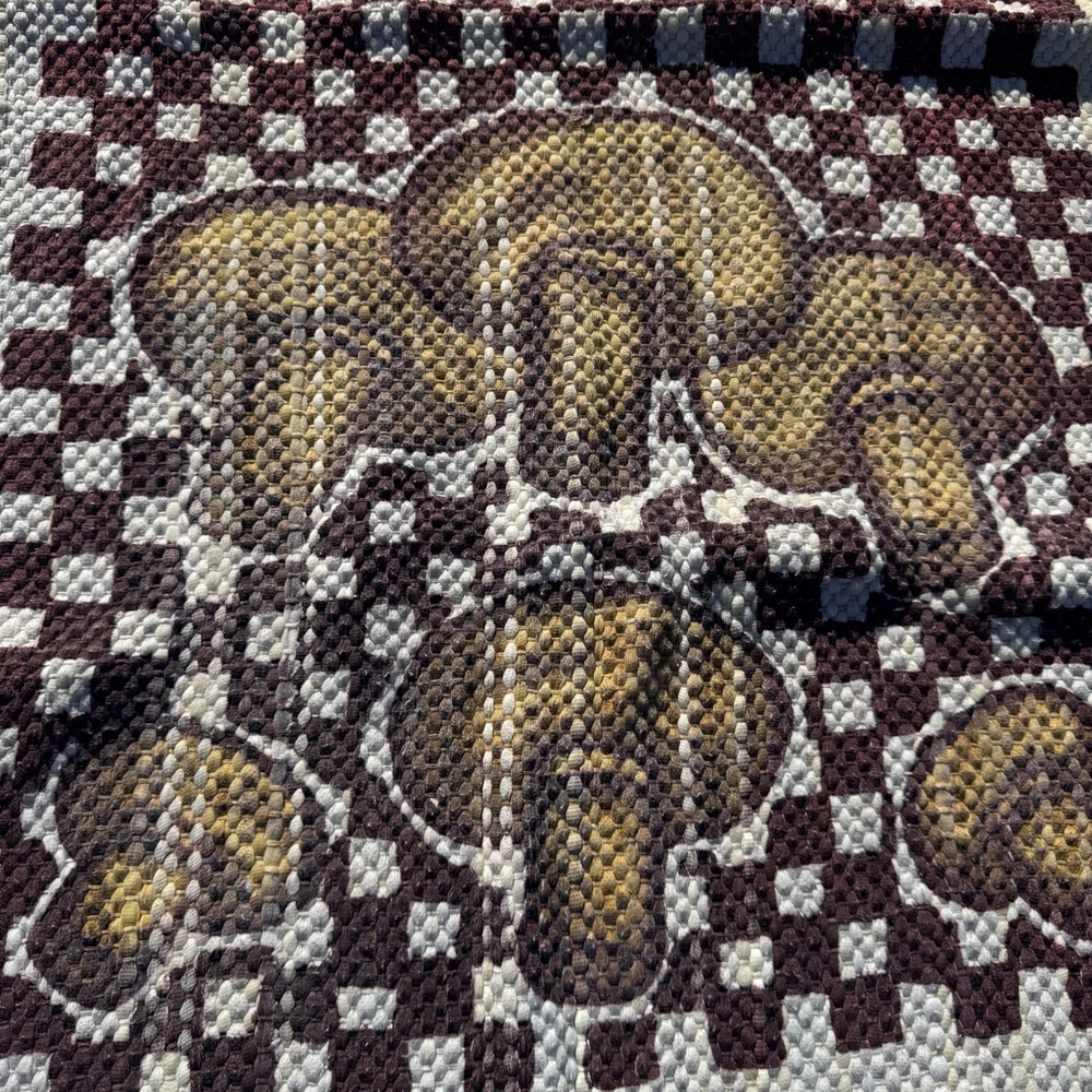 Vintage 70s 80s Mushroom Rug 40x23 Woven Brown Checkered - Picture 2 of 5